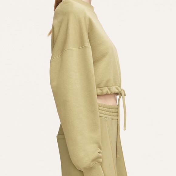 Rebecca Taylor NEW Light Olive Drawstring-Hem Crop Sweatshirt Women LARGE $195 - Picture 5 of 12